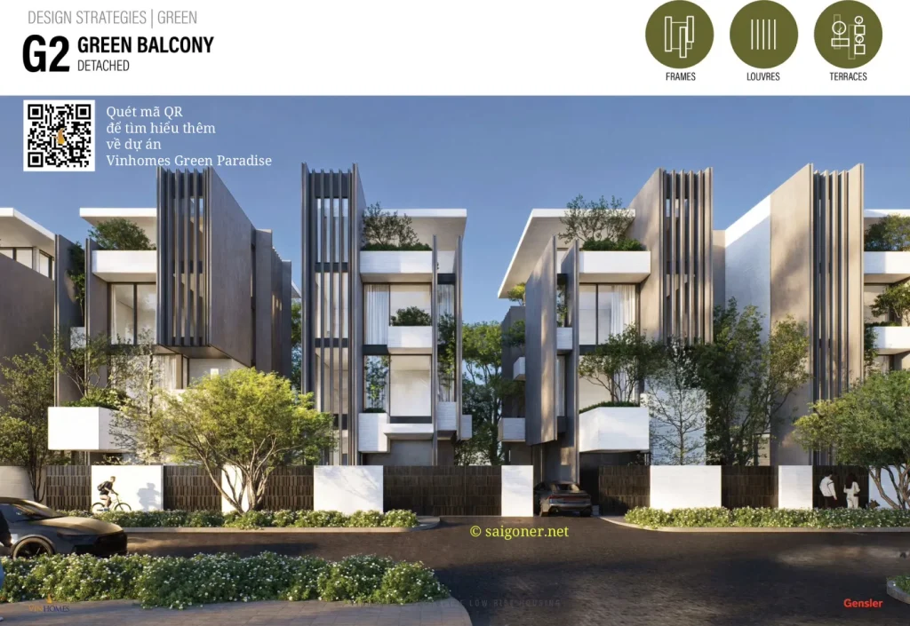 Thiết kế biệt thự đơn lập với phong cách Green Balcony tại Vinhomes Green Paradise Cần Giờ