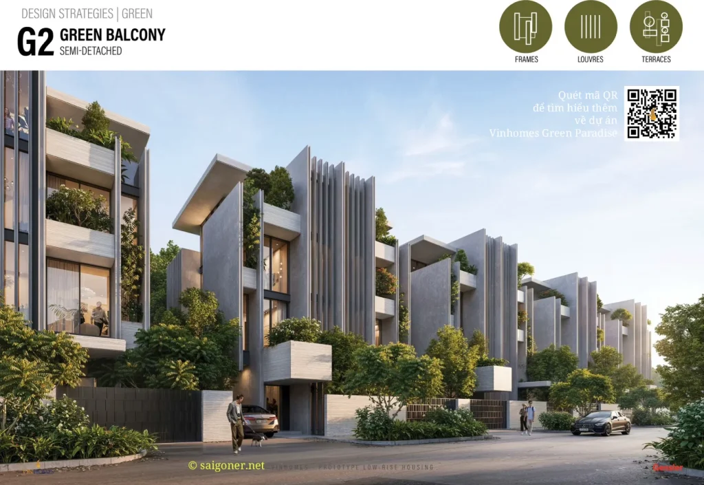 Thiết kế biệt thự song lập với phong cách Green Balcony tại Vinhomes Green Paradise Cần Giờ