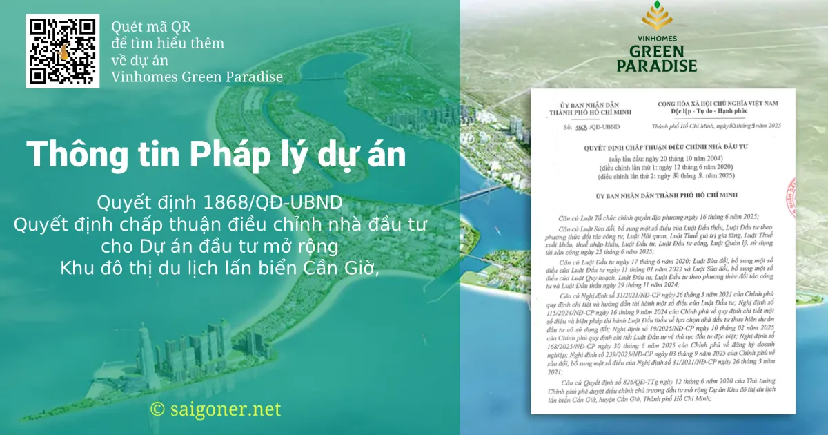 Quyết định 1868 chấp thuận điều chỉnh Nhà đầu tư dự án Vinhomes Cần Giờ