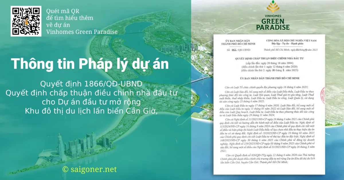 Quyết định 1866 chấp thuận điều chỉnh Nhà đầu tư dự án Vinhomes Cần Giờ