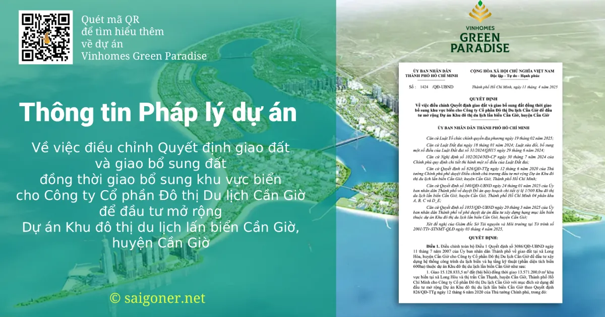 Quyết định UBND điều chỉnh và bổ sung giao đất cho dự án Vinhomes Cần Giờ